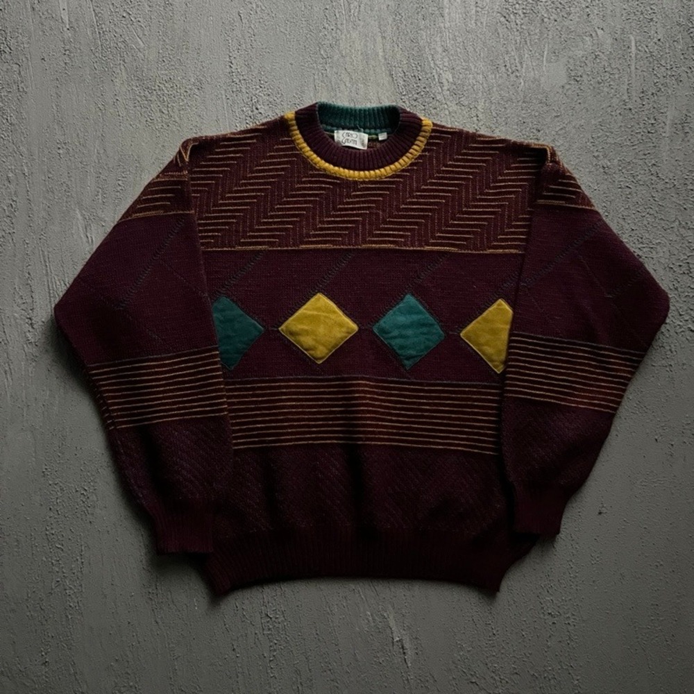 Vintage Carlo Galvani Sweater Medium Red 1990s Geometric
